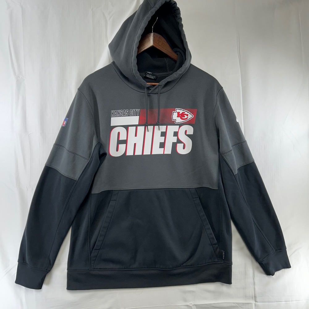Nike Kansas City Chiefs Hoodie Mens Large Grey Black NFL On-Field Dri-FIT
